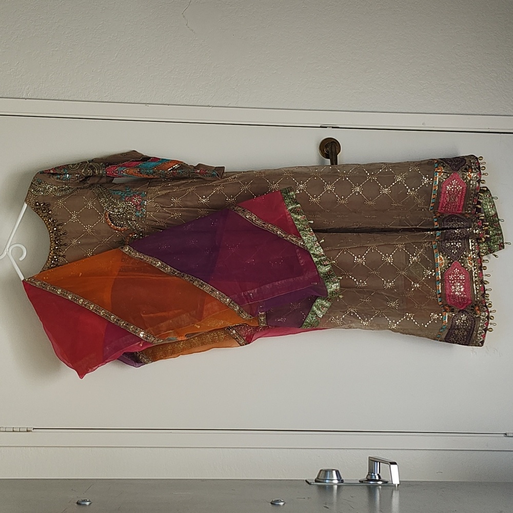 Elegant Multicolor Hand-made, Embroidered Pakistani Dress - *Needs Some Repair.